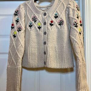 Kimchi Blue Cream Cardigan with Floral Embroidery